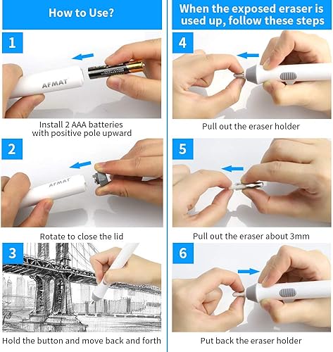 Miniatura 7 de Borrador eléctrico, borradores eléctricos para artistas con 140 repuestos, borrador a pilas, kit de borrador eléctrico para dibujar, arte, pintura,