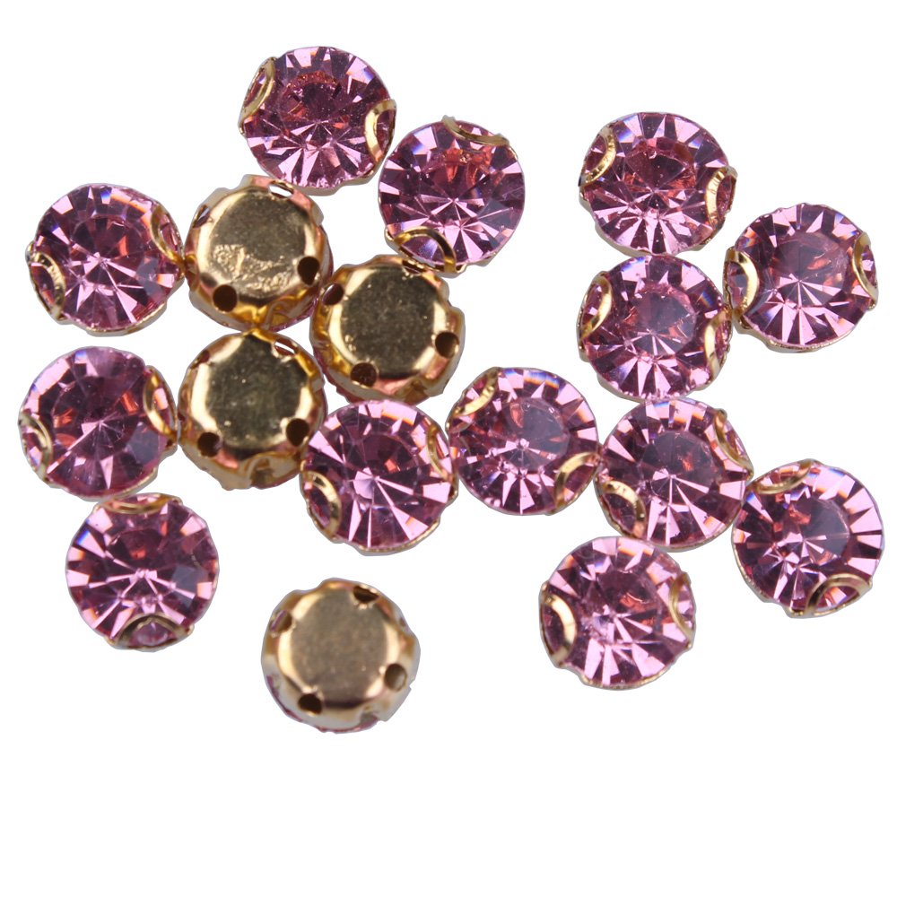 ZIJING 30pcs Gold Setting Light Pink Color Glass Rhinestone Rose Montees Beads with 4 Holes for Sew On SS35 (Clear Pink-30pcs)