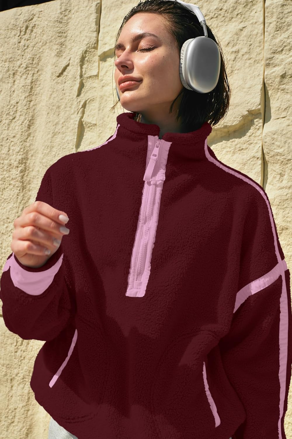 Panadila Womens Half Zip Sherpa Fleece Pullover Soft Oversized Sweatshirt with Pockets Warm Fuzzy Sweater - Image 6