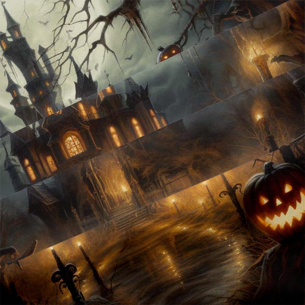 Halloween Duvet Cover Set, Halloween Palace Pumpkin Bat Gothic Bedding Set Full, Soft Microfiber Quilt Cover for Kids Adults, Black