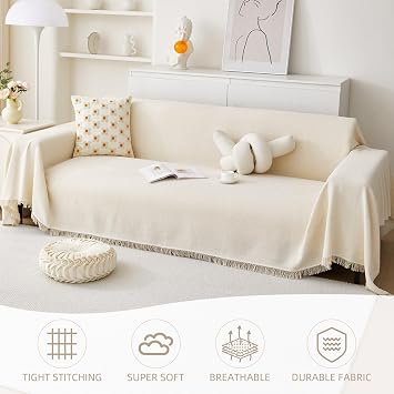 Twill Geometric Pattern Sofa Cover, Cream White, 71 118