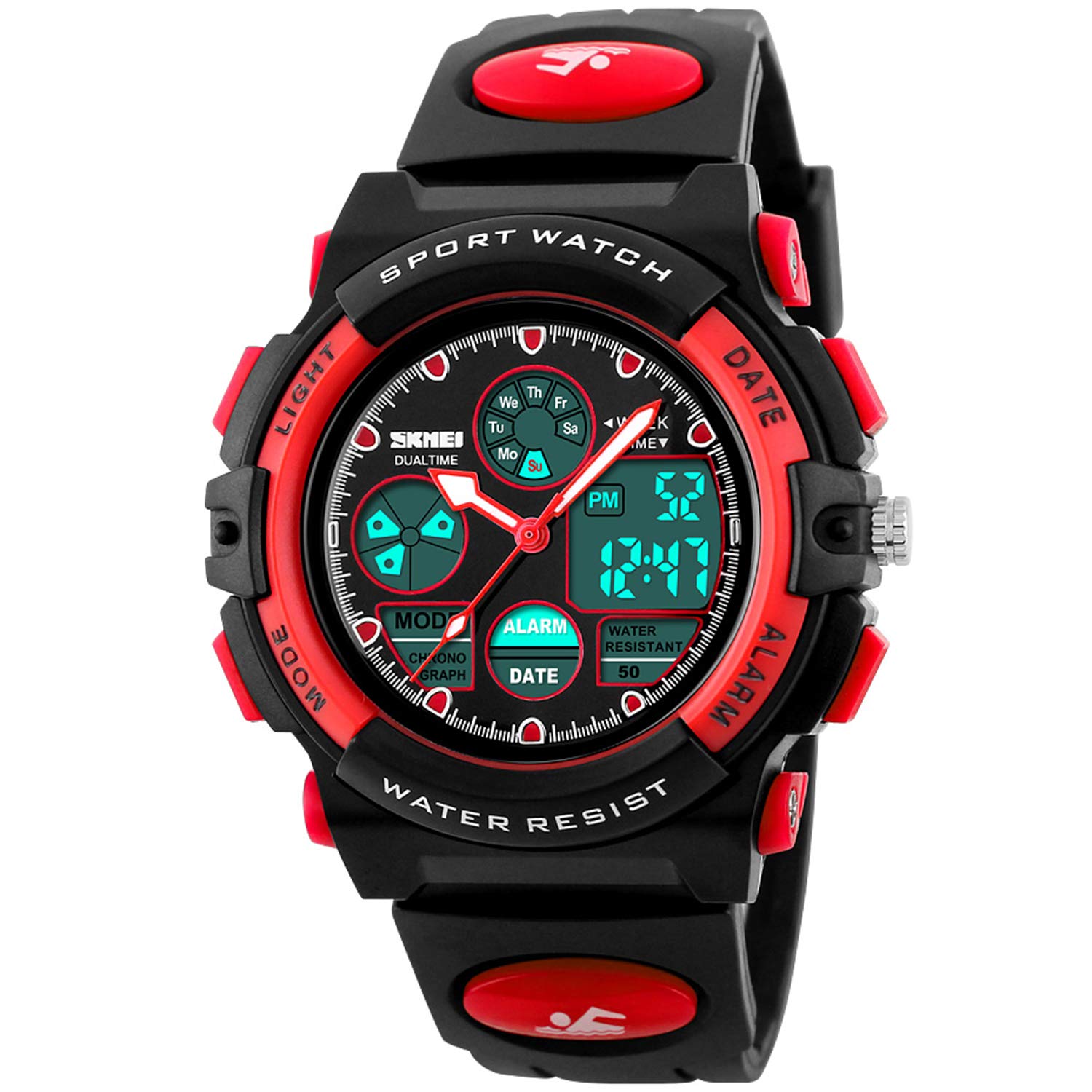 Dayllon Montre-Bracelet pour Hommes Analogique Numérique LED 50 M Étanche pour Les Sports De Plein Air Militaire Multifonctionnel Casual Double Affichage 12 h / 24 h Chronomètre Calendrier