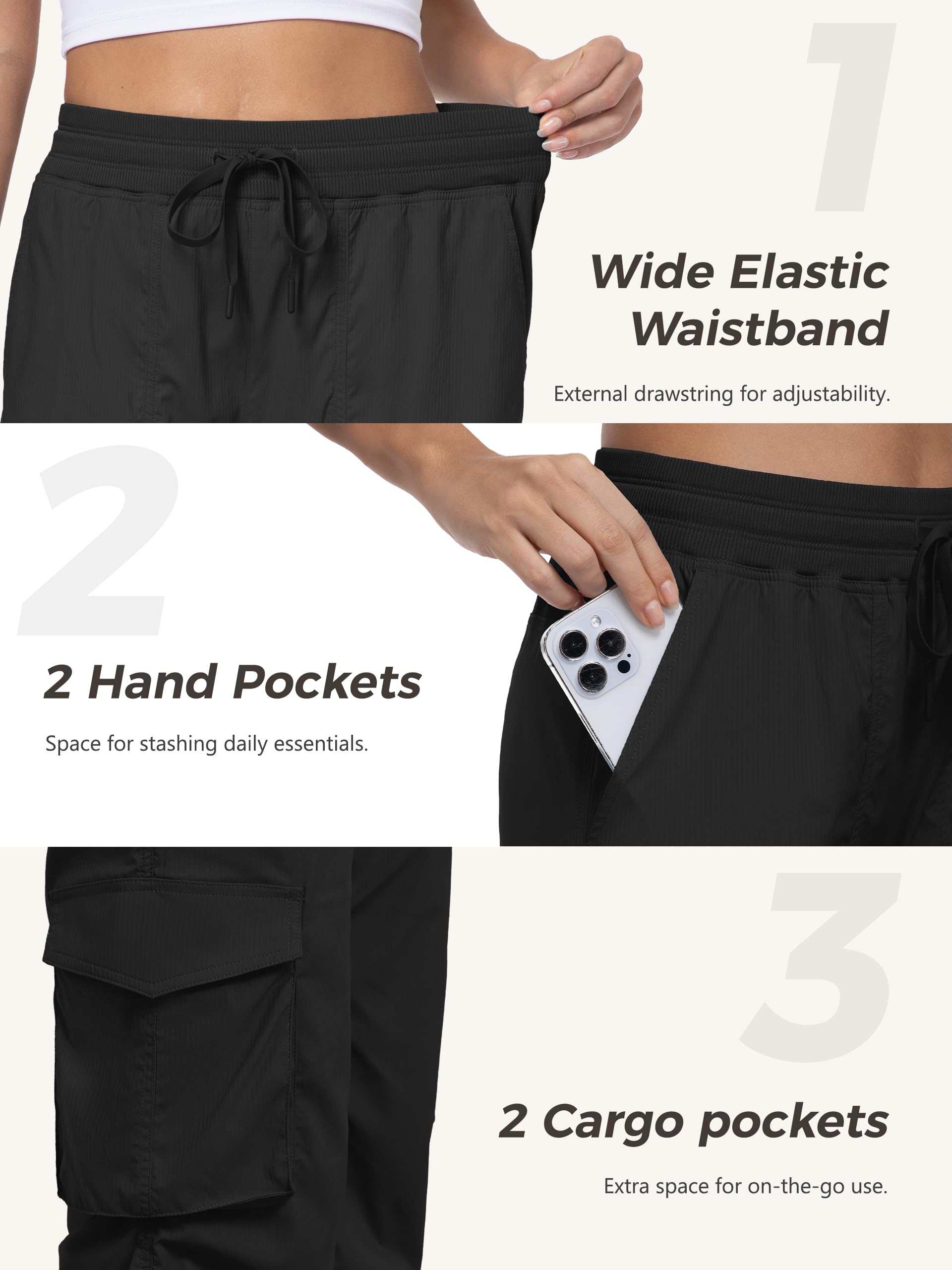 Tapata Leichte Cargo-Tanzstudio-Hose für Damen, 71cm/ 79cm/ 86cm, Innenbeinlänge, leicht, gerafft, gerades Bein, Trainingshose, Sporthose