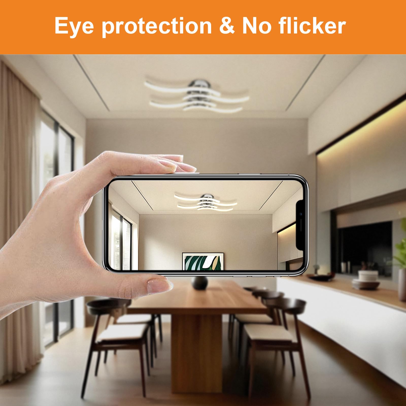 Plafoniera LED con Telecomando, Lampada Soffitto Dimmerabile, Moderno Cromato Curvo Lampadario, per Soggiorno, Camera da Letto Cucina, Sala da Pranzo (28W, 4 LED Montaggio Parallelo)