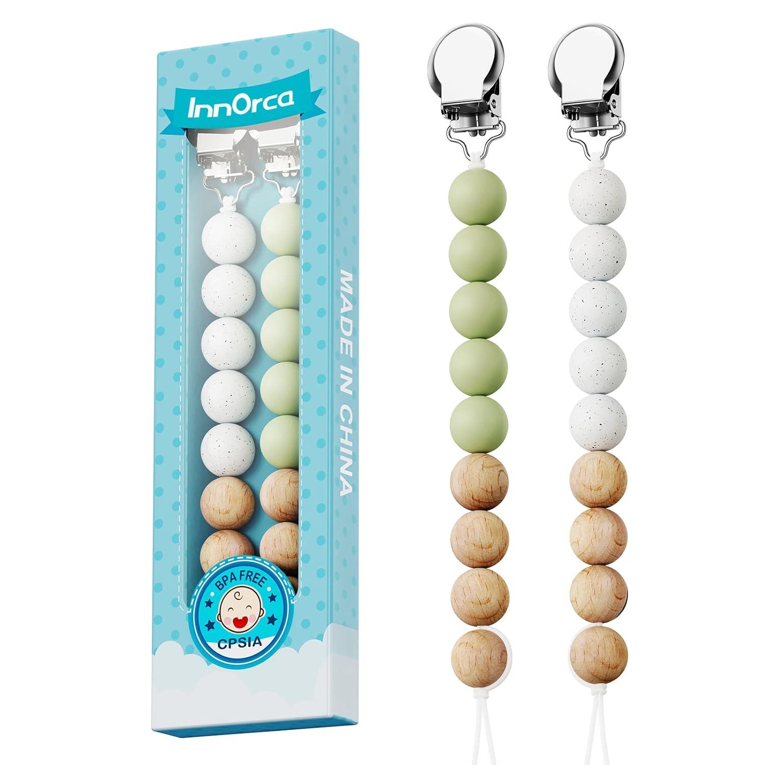 Innorca Silicone Pacifier Clip, Universal Binky Holder Paci Clips Soothie Teether Teething Toys Infant Newborn Essentials Toys, Birthday Baby Shower Gifts Set of 2 (Beige&Stone) : Baby