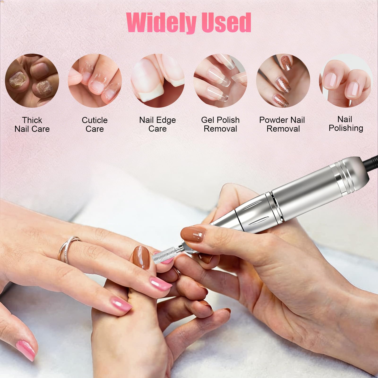 Torno para Uñas Profesional 45000 RPM, Pulidoras de uñas Portatil Velocidad Ajustable para Uñas de Gel y Acrílico, Torno Molinillo de Uñas Eléctrico con Pantalla LCD, 6 Brocas y 50 Bandas