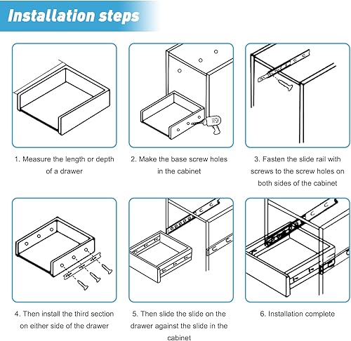 Miniatura 7 de Welan Toboganes de cajón de cierre suave, extensión completa de 3 pliegues menos ruido, deslizadores de cajones resistentes, 12 pulgadas, 4 pares