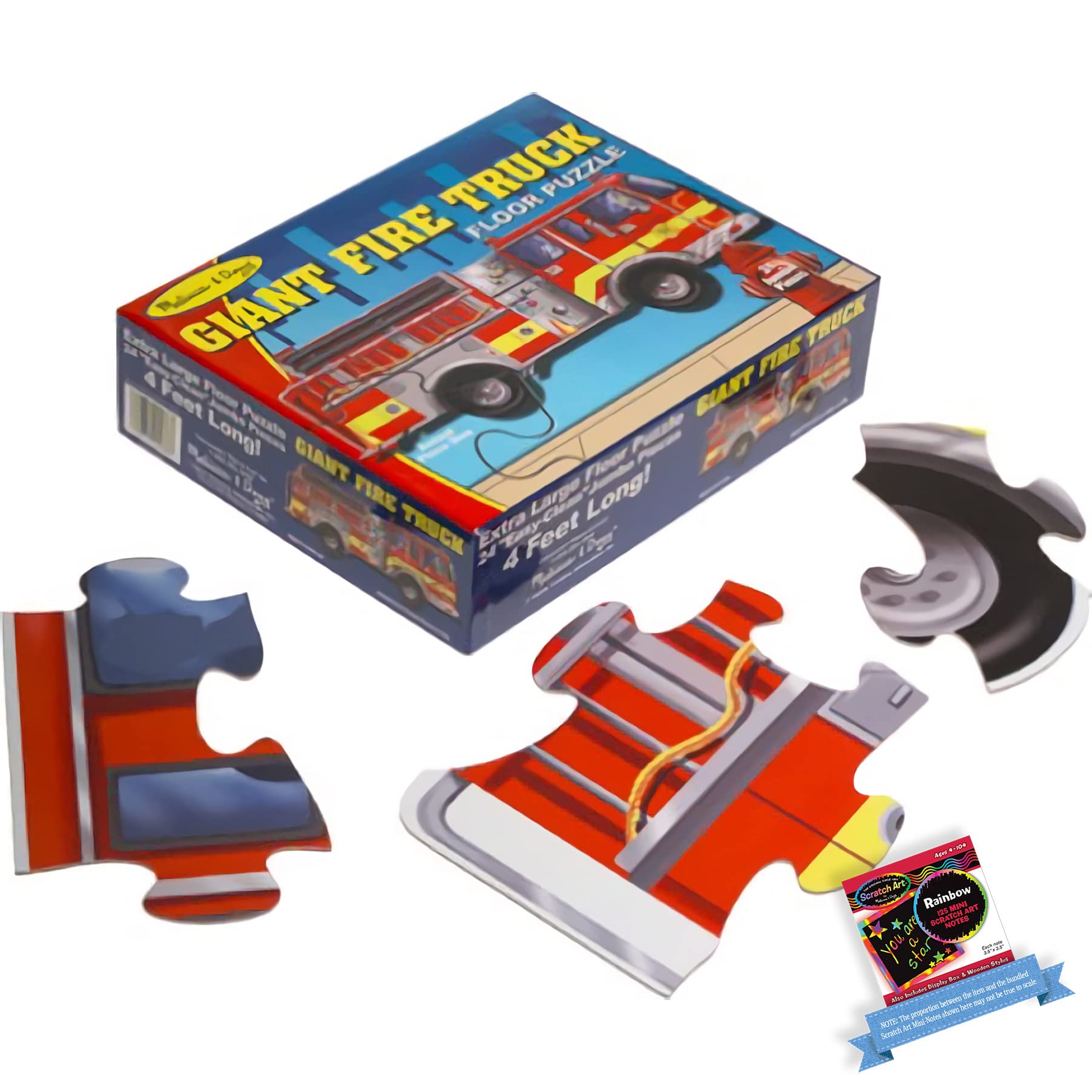 Melissa & Doug Giant F i r e Truck: 24pcs Floor Puzzle Bundle with 1 Theme Compatible M&D Scratch Fun Mini-Pad (00436)
