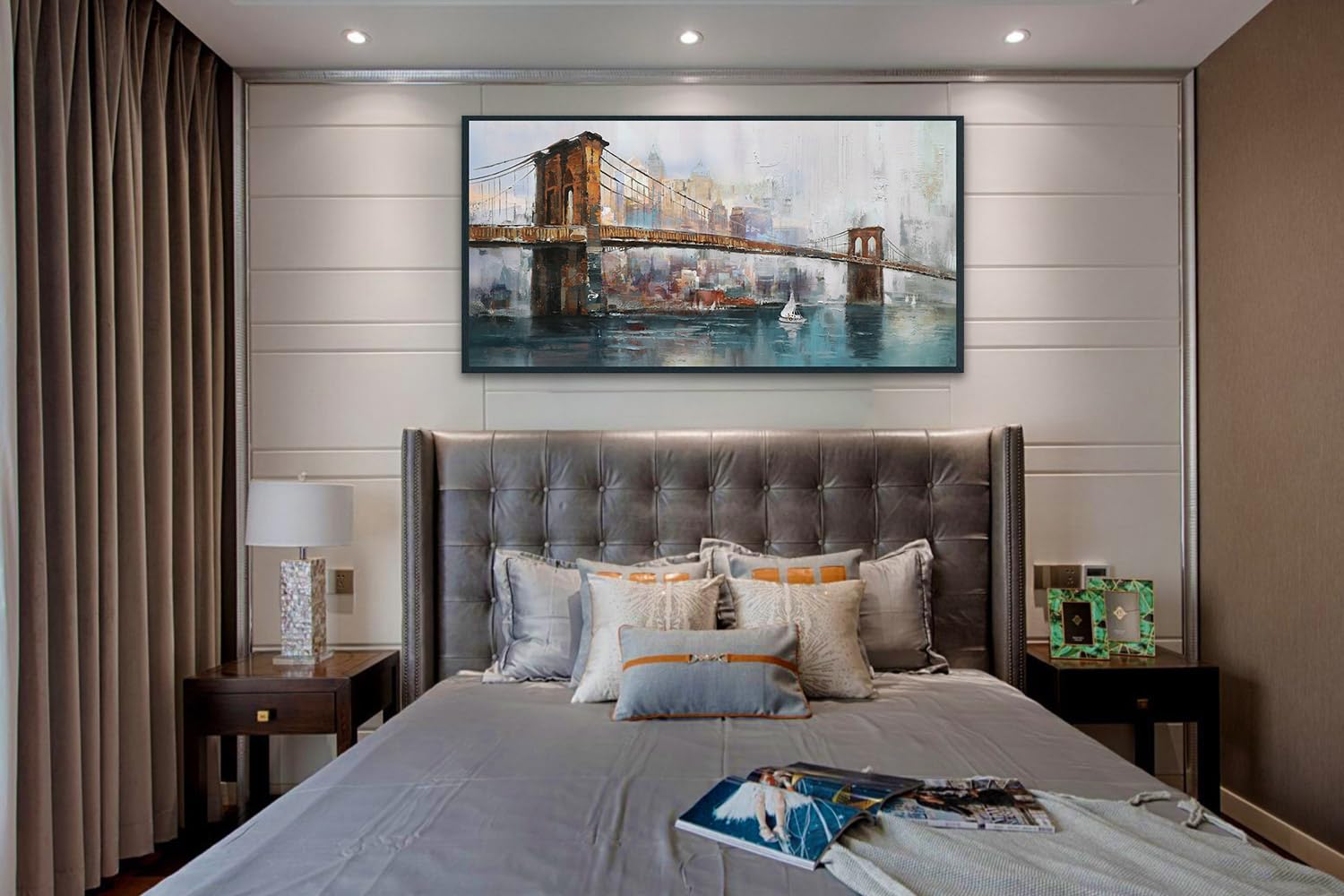 Leinwand-Bild 'Brooklyn Bridge' – Abstrakte Stadtlandschaft, 40 X 20 Cm, Gerahmt – Wanddekoration Für Wohnzimmer & Büro