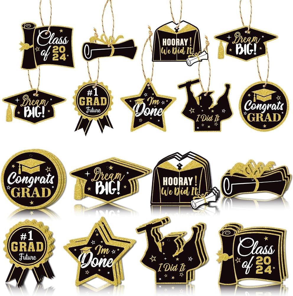 DSGUODSGUO 24PCS Graduation Hanging Ornament - 2024 Graduations Decorations - Grad Congrats Decorative Hanging Ornaments Graduations Tree Ornaments Pendant for Graduations Party Supplies