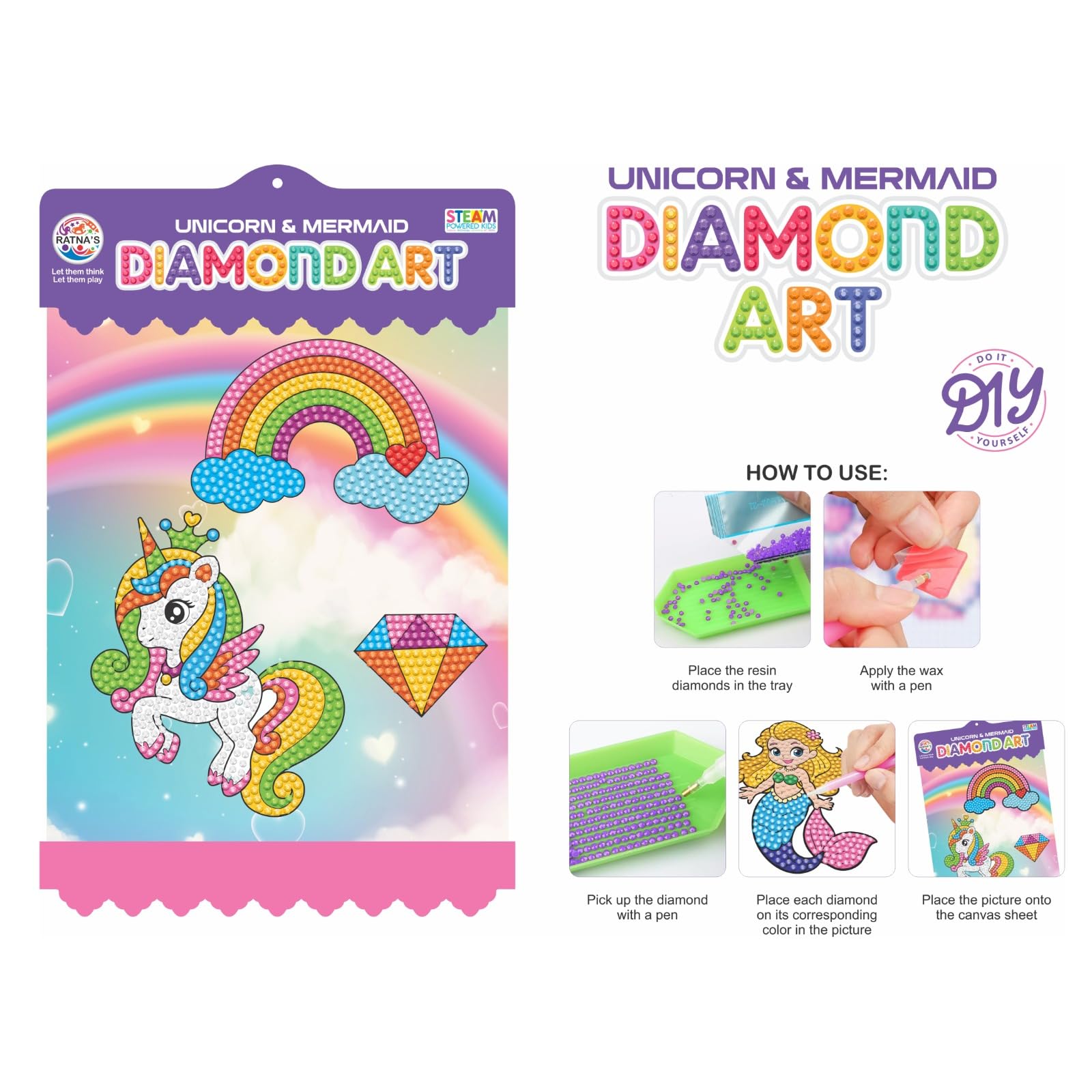 BKDT Marketing Unicorn & Mermaid Diamond Art DIY Kit with Hanging Frames, Diamond Painting Kit for Kids Ages 5+ Years, Vibrant Colour Diamonds, Easy Application, Art and Crafts for Kids- Raksha Bandhan Gifts - Image 2 thumbnail