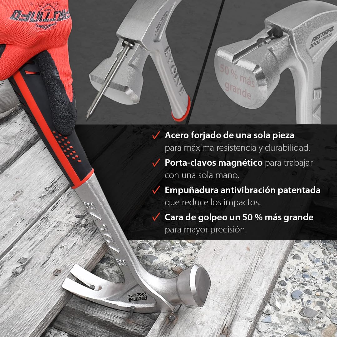 FIRSTINFO H58120 | Martillo de carpintero | con Portaclavos Magnético | 567g