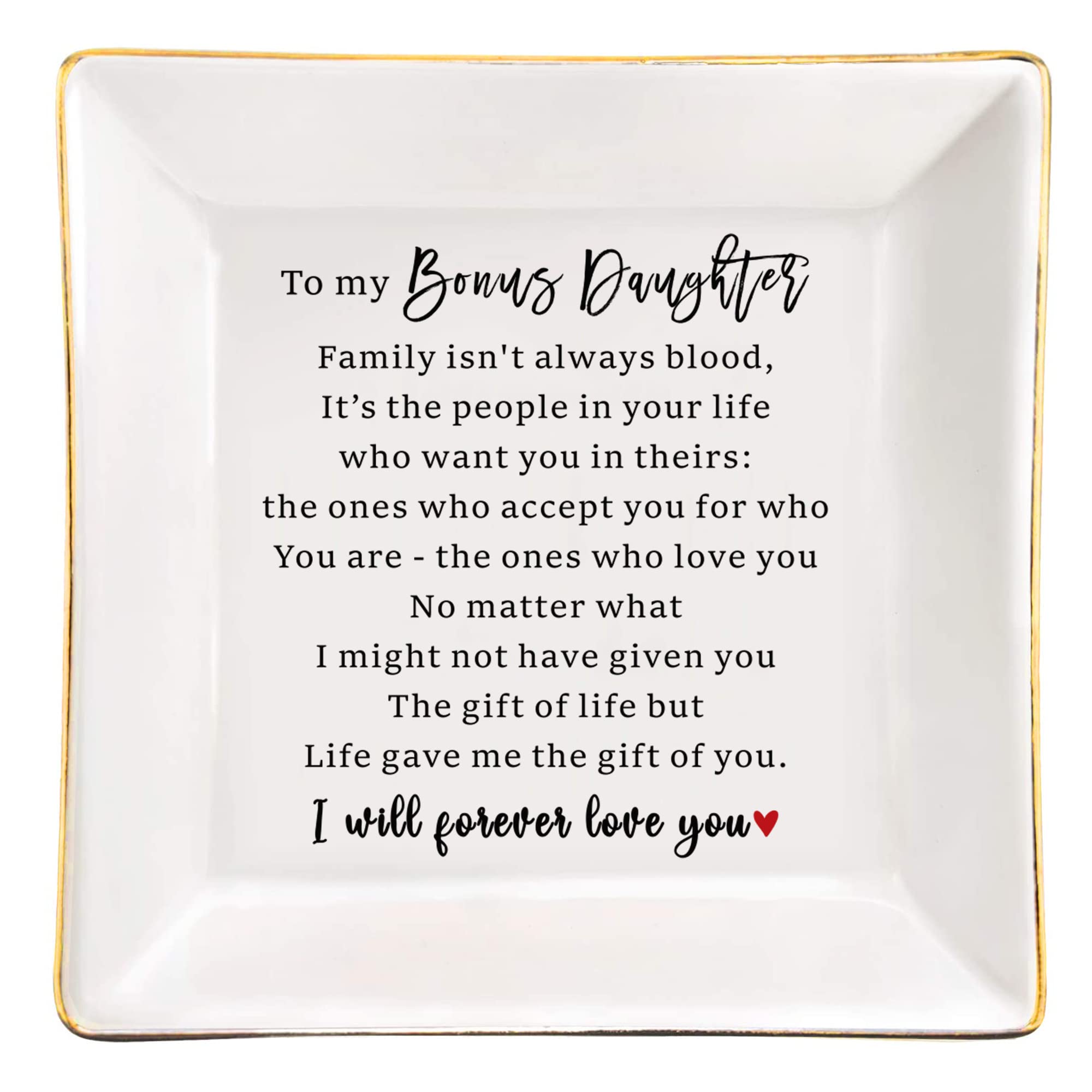 Ceramic Jewelry Ring Dish for Women Her, Christmas Birthday Wedding Day for Daughter Mom Grandma Coworker Aunt Best Firends Bonus Daughter, Jewelry Tray Keepsake