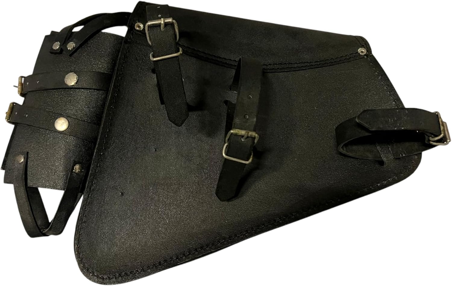 Motorcycle Solo bag, Black Leather, Water Resistant with Quick Release Buckles and Bottle Holder