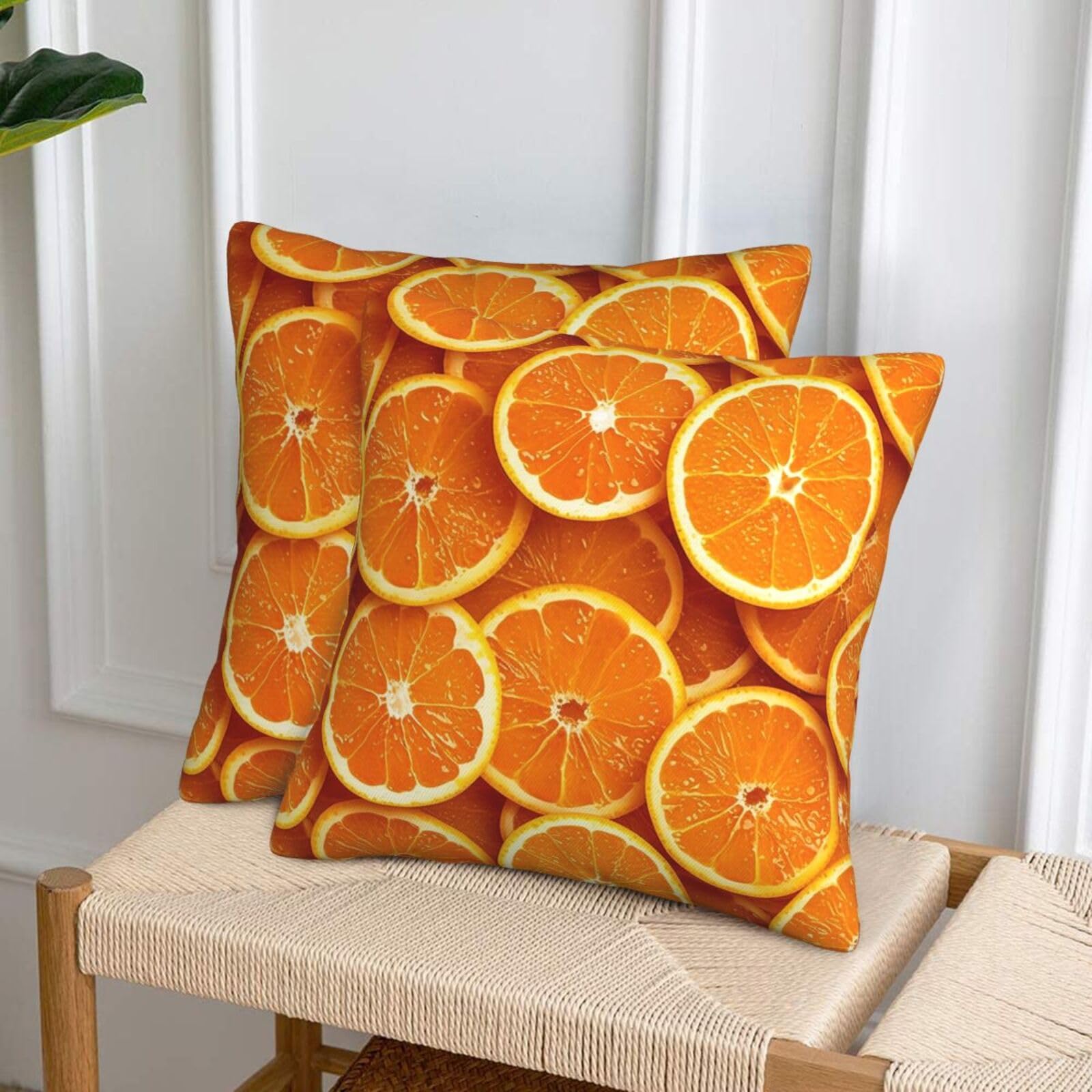 NONHAI Decorative Throw Pillow Covers Set of 2, 12"x12" Square Cushion Case Soft Comfy Orange Slices Throw Pillows for Couch Cushion Livingroom Farmhouse Home Decor Pillowcases