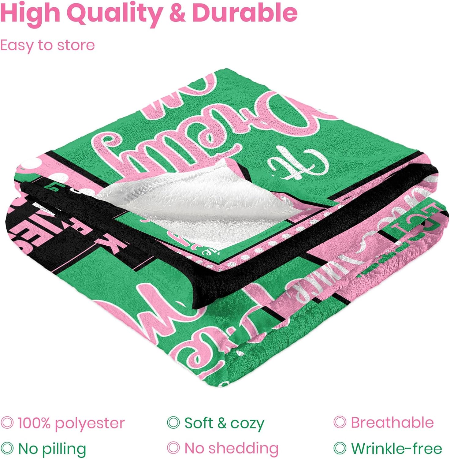 Pink Green Sorority Inspired Throw Blanket for Women 1908 Sisterhood Birthday Gift Soft Flannel Fleece Couch Bed Home Decor