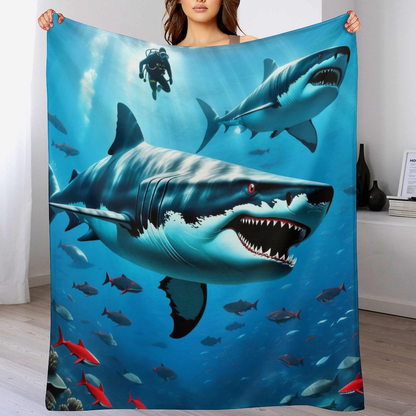 Couverture moelleuse requin 130x150cm une idée cadeau originale pour le lit