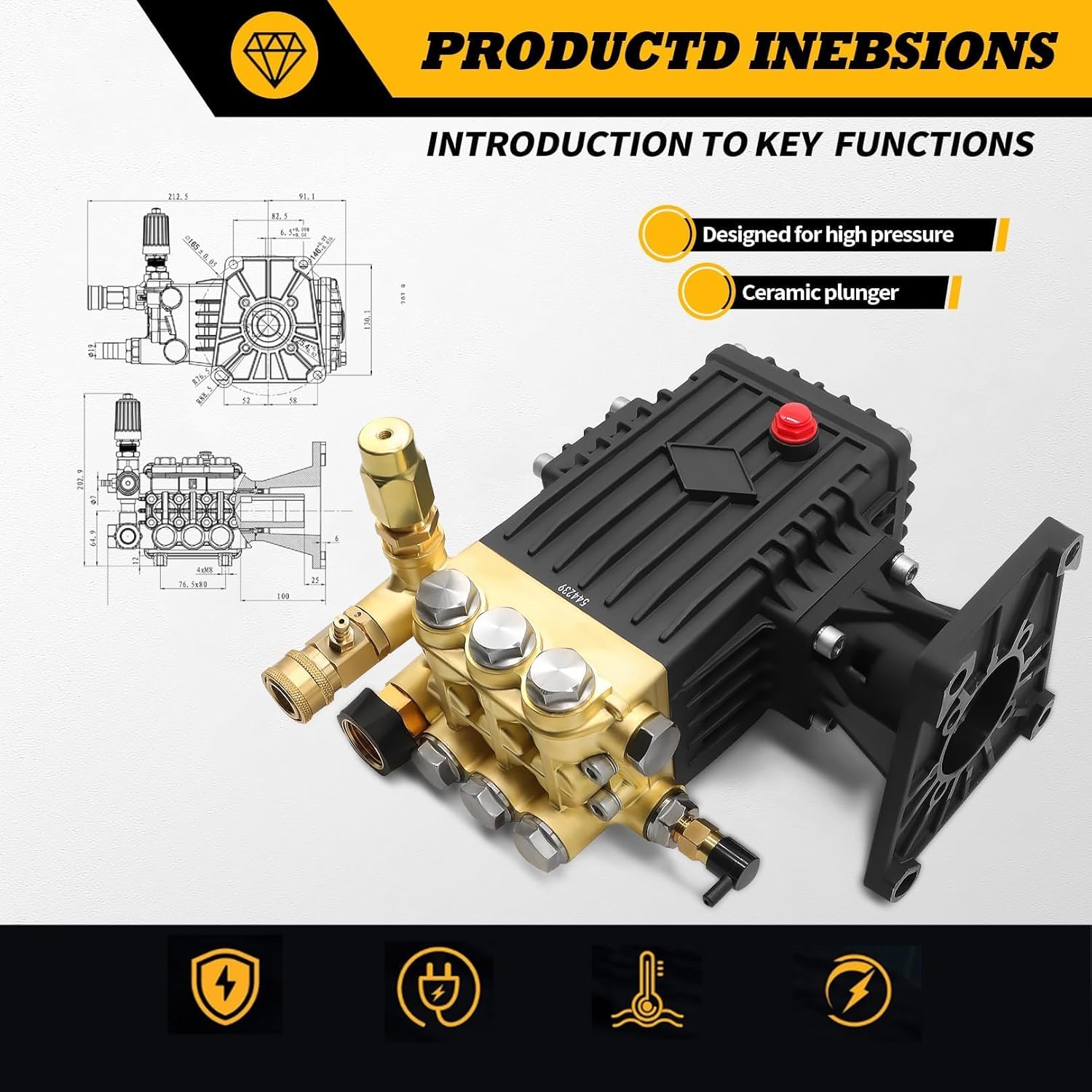 4000 PSI 4GPM Gas Pressure Washer Pump Compatible with 1" Shaft High Pressure Washer 9-15HP 270-340CC GX340 GX390 GX270