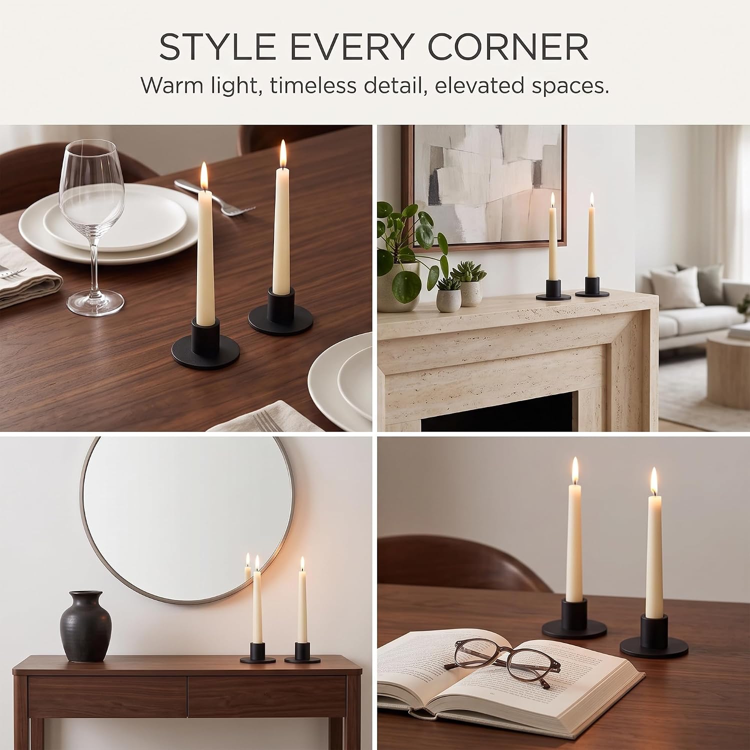 4Pcs Black Retro Candle Holders, Candlestick Holder