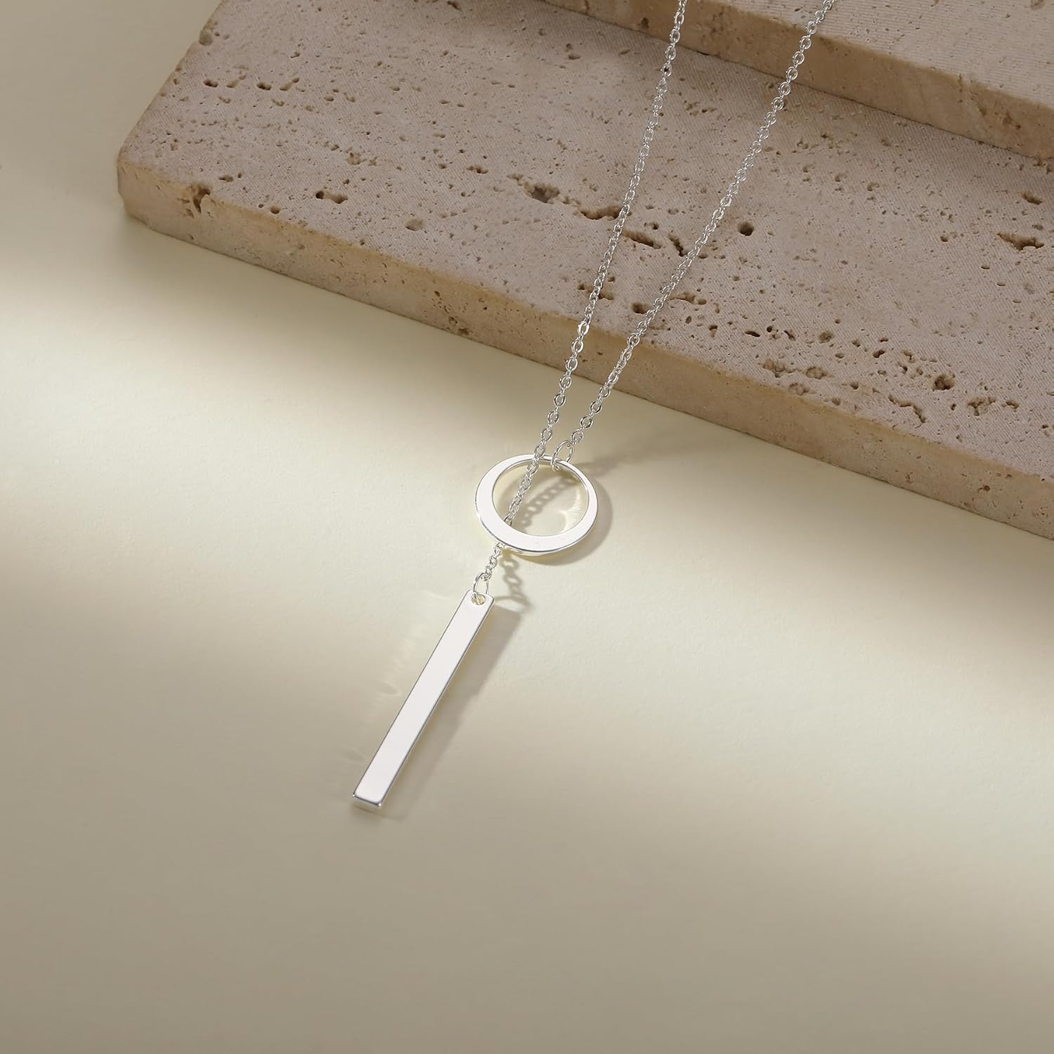 Necklace for Women Trendy,Dainty Circle Necklace 14k Silver Plated Waterproof Fashion Jewelry Non Tarnish Adjustable lariat Y Shaped Chain for Gifts - Image 5