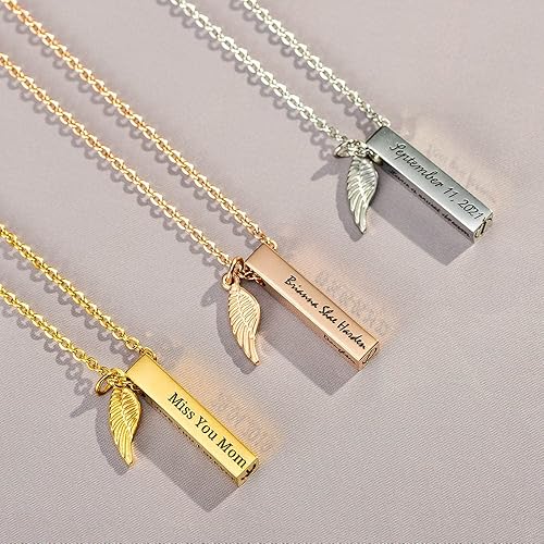 Miniatura 4 de Collar personalizado con urna de cremación grabada, joyería conmemorativa personalizada para cenizas, colgante de ala de ángel de urna de mujer,