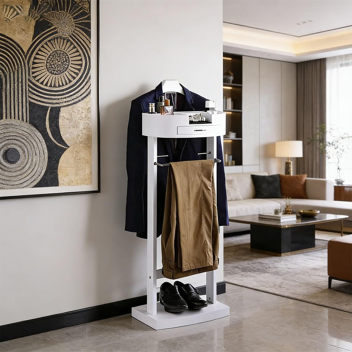 Wood Suit Rack Suit Valet Stand Suit Racks Freestanding Wood Clothing Valets for Suits Pants Ties