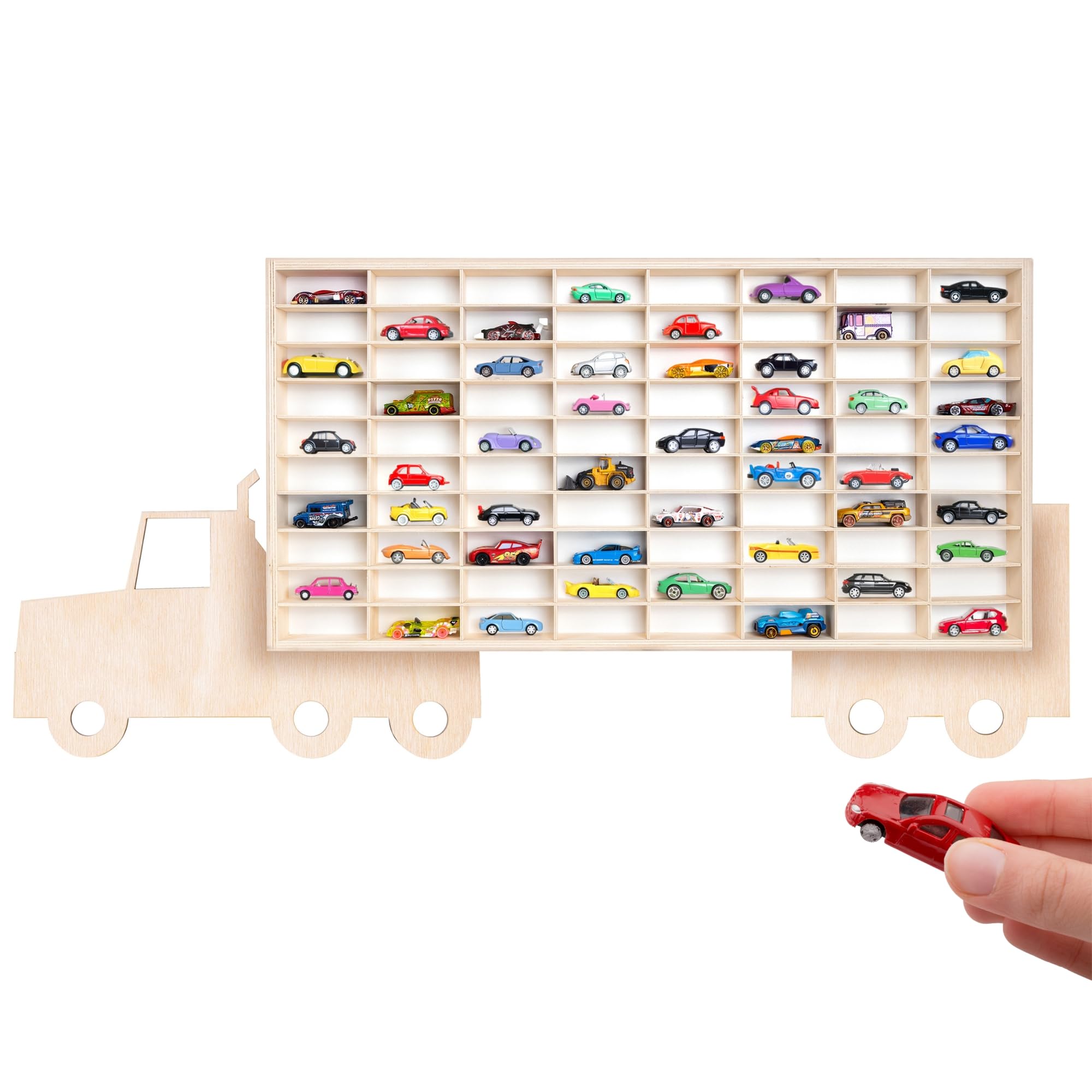 Creative Deco Étagère de Collection en Bois pour Petites Voitures – 80 Compartiments Réglables | Étagère Murale Verticale pour Figurines | Vitrine de Collection en Forme de Camion 116 x 54 x 5 cm