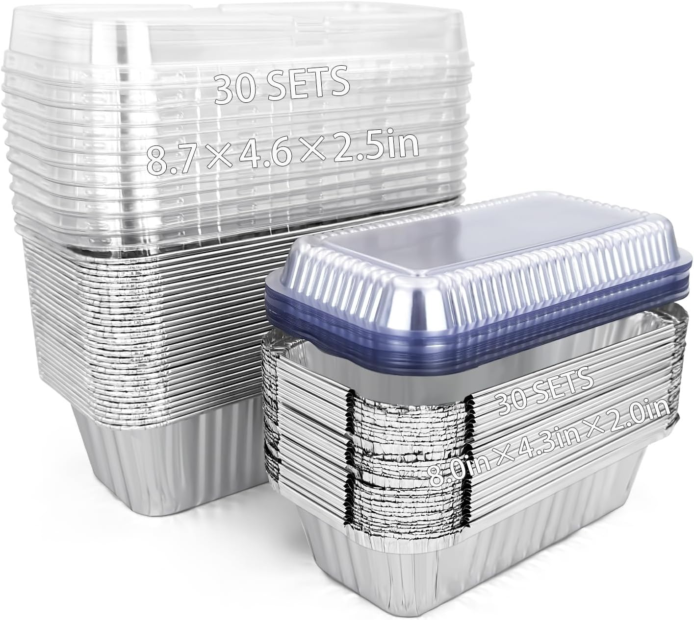 60 Pack Disposable Foil Loaf Pans with Lids Combo Set,30 Pack 8.7x4.6x2.5 Aluminum Loaf Pans & 30 Pack 8x4.3x2 Aluminum Bread Pan For Baking Cakes Bread Meat.