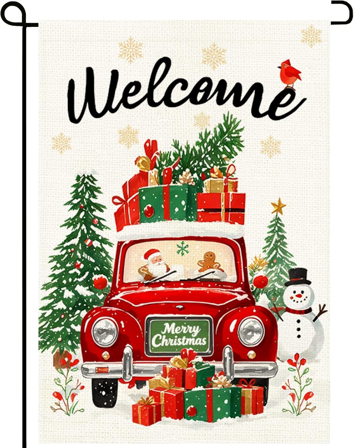 Christmas Garden Flag 12x18inch Outside Welcome Red Truck Rustic Winter Vertical Double Sided With Tree And Gifts snowman Scene Yard Lawn Decor Holiday Yard Flag House Decoration