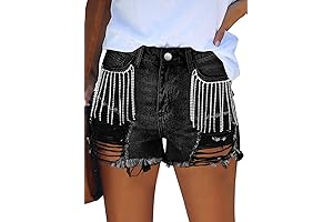 Women's High Waisted Denim Shorts: Shimmering in Sequins