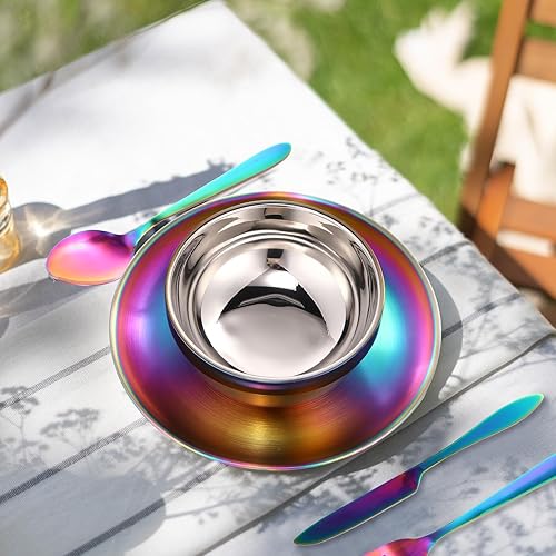 Miniatura 5 de Honeydak El kit de vajilla de 36 piezas de acero inoxidable incluye juego de 6 platos, tazones, cucharas, tenedores, cuchillos, cubiertos para