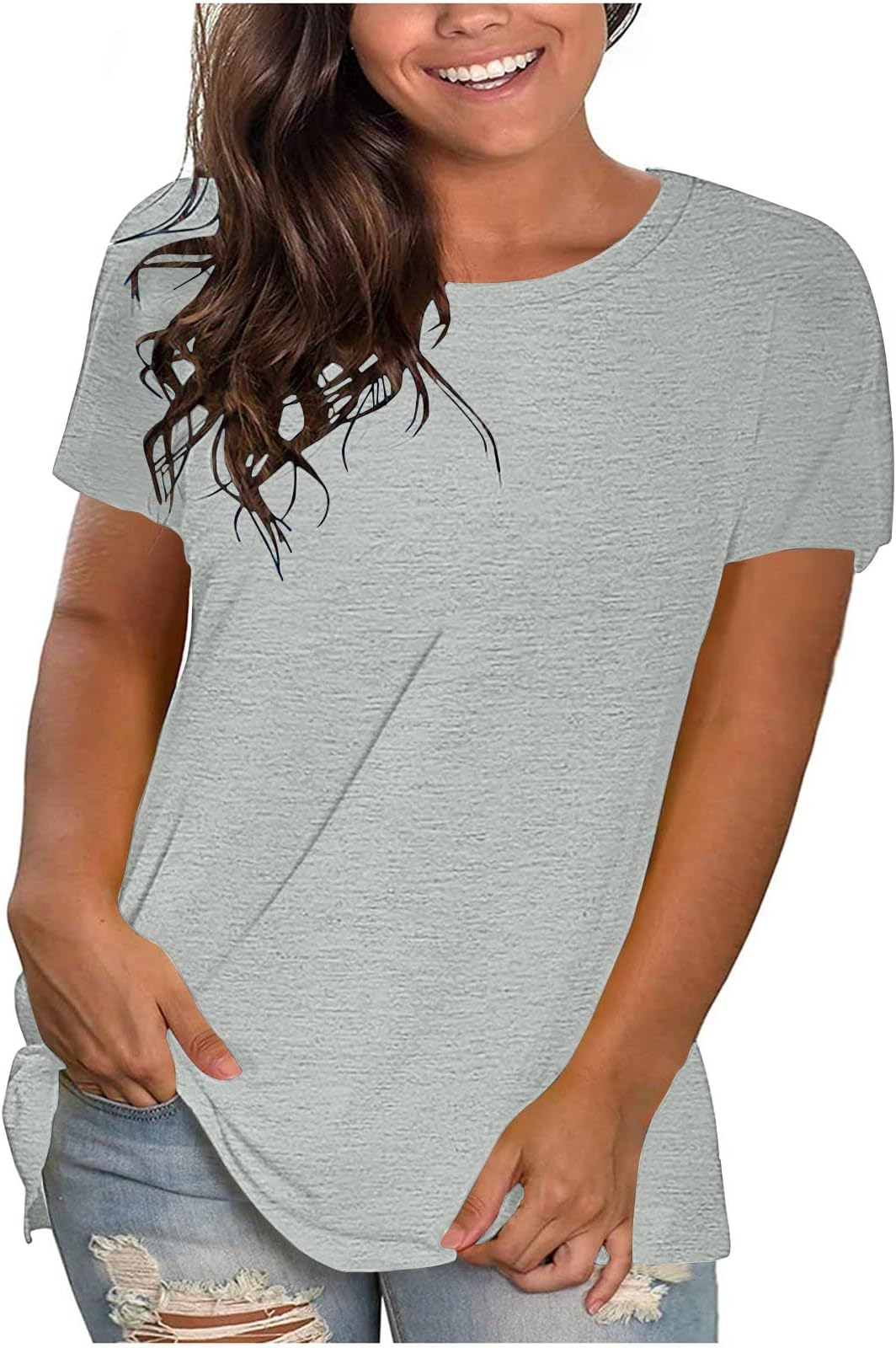 GenericLoose Shirts for Women Crewneck Short Sleeve Dressy Casual Blouses Solid Basic Lightweight Spring and Summer Tops