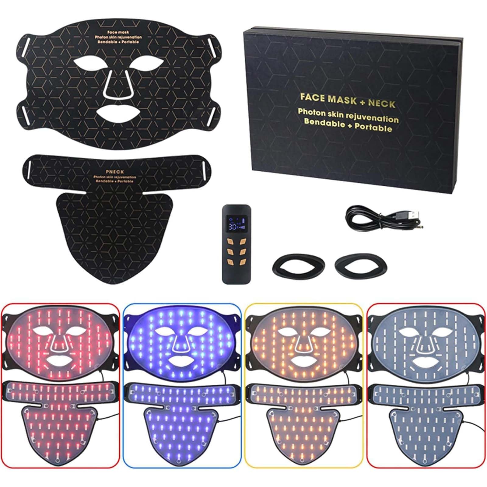 Máscara facial de rejuvenecimiento de fotones para fototerapia, instrumento infrarrojo cercano, espectro LED, máscara facial para el cuello, belleza, hogar, conveniente, suaviza las arrugas finas,