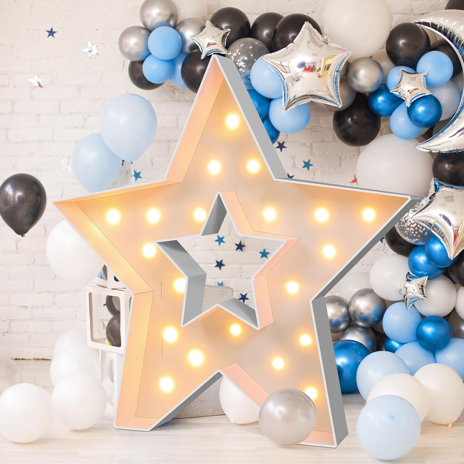 Maxcheck Marquee Large Light up Decoration, 4ft Balloon Frame with Bulb Light String Foam Marquee Signs for Eid Birthday Engagement Baby Shower Party Decorations(Star)
