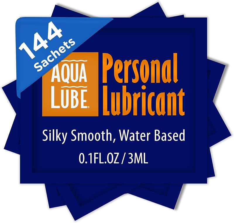 Aqua Lube I Personal Water Based Lubricant I Silky & Smooth I for Men and Women I Bag of 144 Count I 0.1 Fl Oz / 3 ml Each