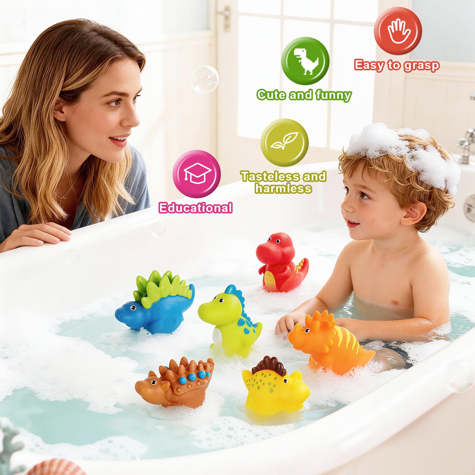 Baby Bath Toys for 1 Year Old 6 Pack Dinosaur Toddler Bath Toys for 1 2 3 4 Year Olds No Hole Mold Free Water Toys for Swimming Pool Toys for Boys Girls — view 6