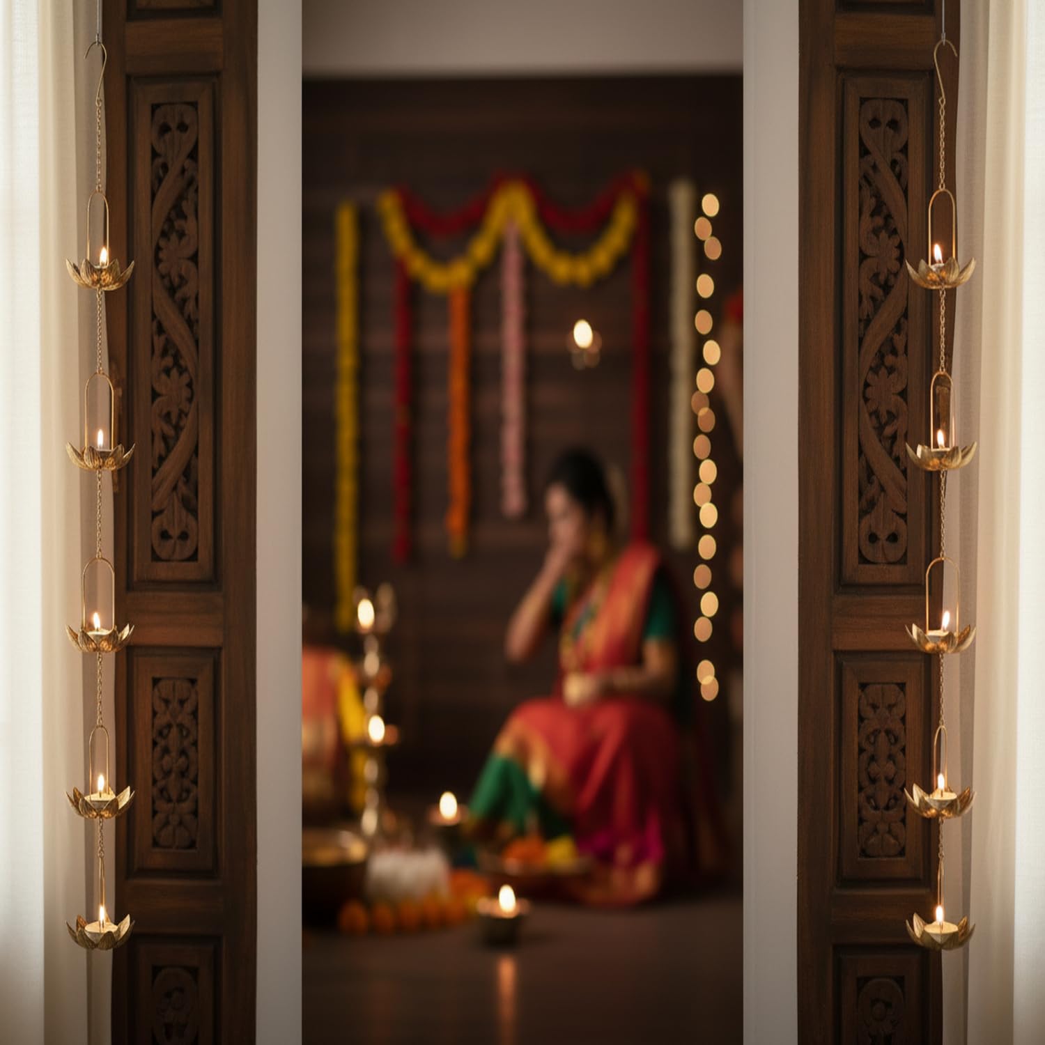 AGAAS ENTERPRISES Hanging Brass Diya Tealight Holders with Chain – Traditional Indian Door & Window Hanging Decor for Diwali, Pooja, Festivals & Home Decor (Gold Finish)-image-17
