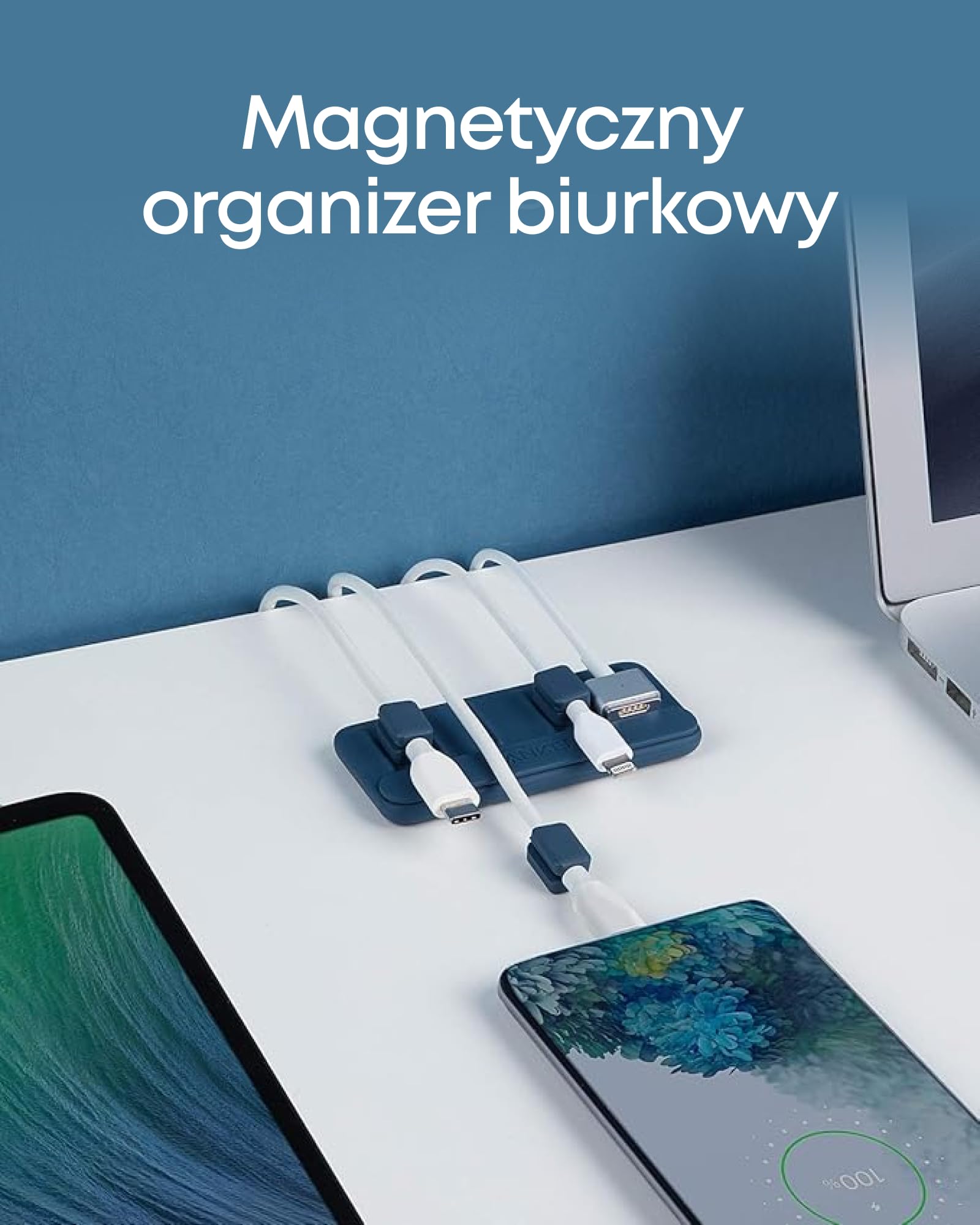 Wielofunkcyjny organizer do kabli Anker – 5 klipsów do kabli Lightning, USB C, Micro i innych kabli – przyczepia się do drewna, marmuru, metalu, szkła (niebieski, zestaw 2 szt.)