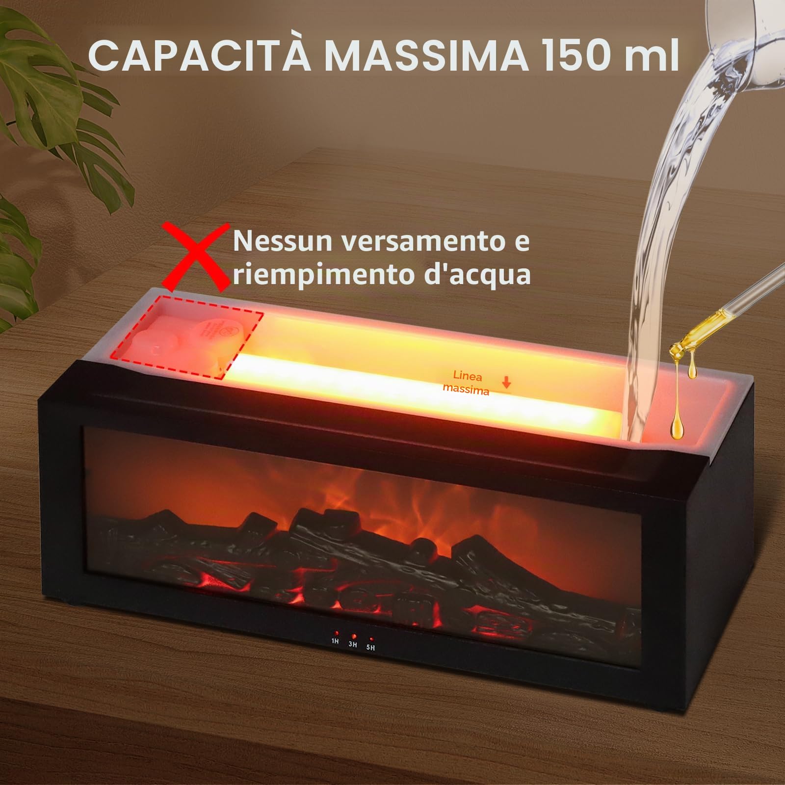 Diffusore di Aromi 7 Colori Fiamma Camino Regolabile Umidificatore