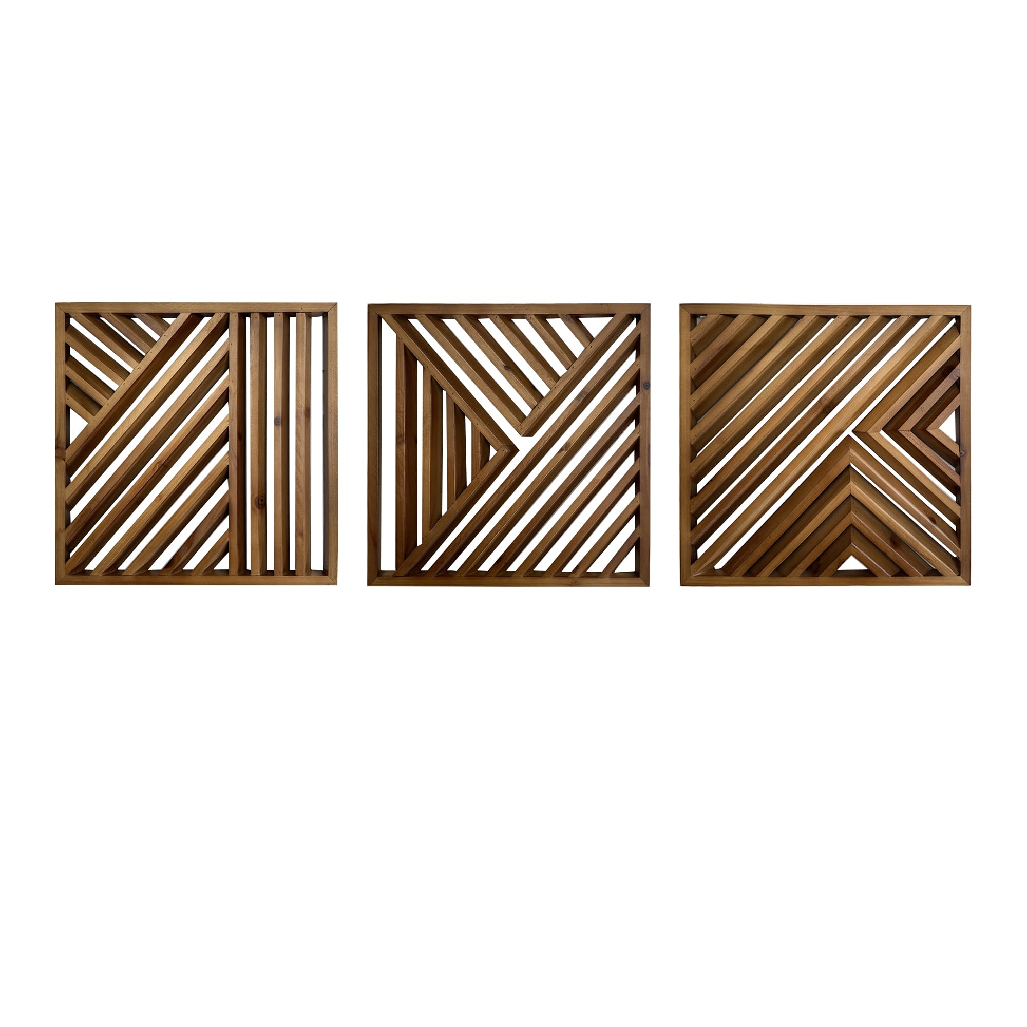 Wooden Geometric Home Wall Decor Slatted Wood Design Wall Sculpture，Set of 3 Wood Wall Art decorate，Boho Bathroom Bedroom Living Room rustic Home Decoration