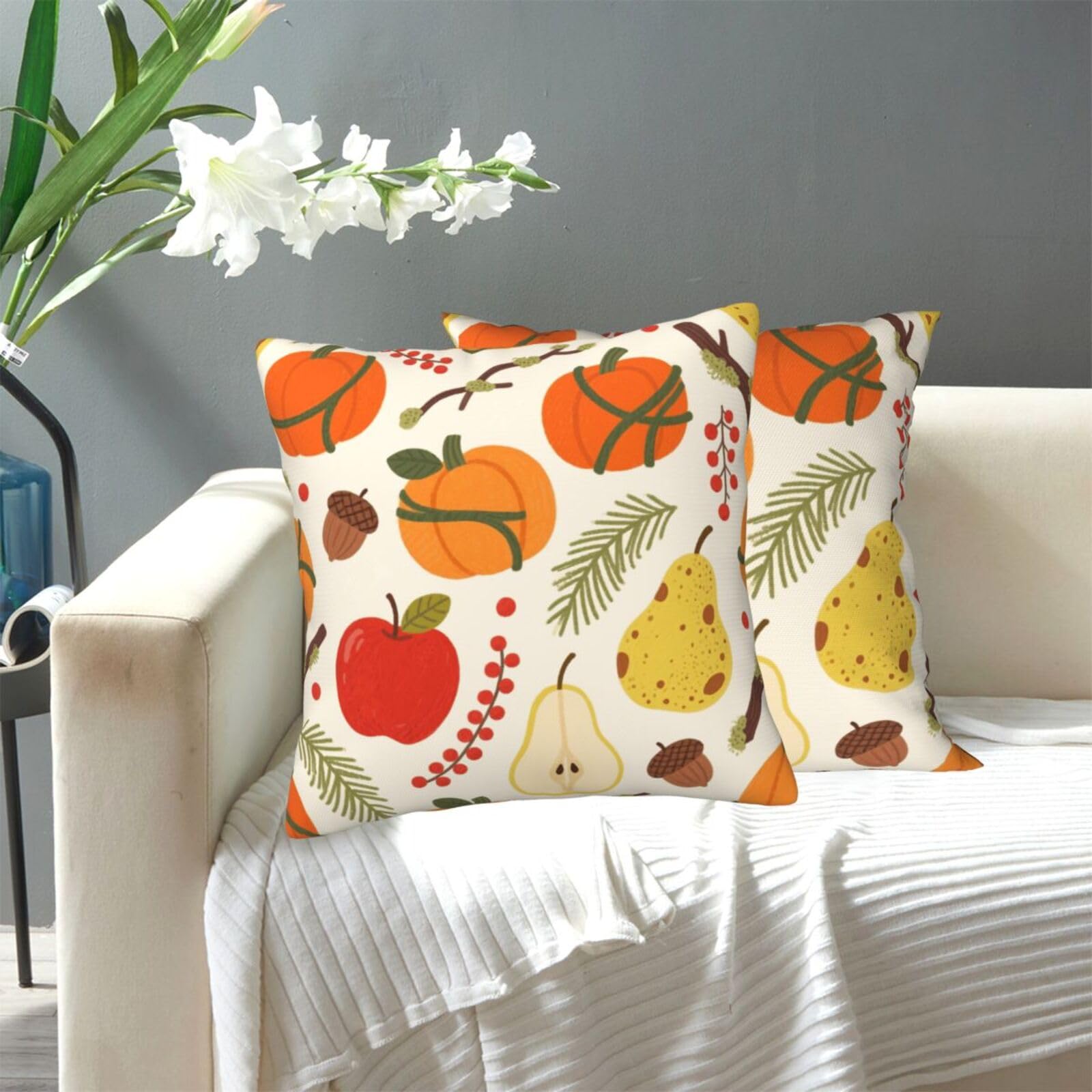 FekiLoot Decorative Throw Pillow Covers Modern Farmhouse Pillowcase Double Sided Cozy Cushion Cover for Sofa Couch Bed 12"X12" Maple Leaves and Pumpkins