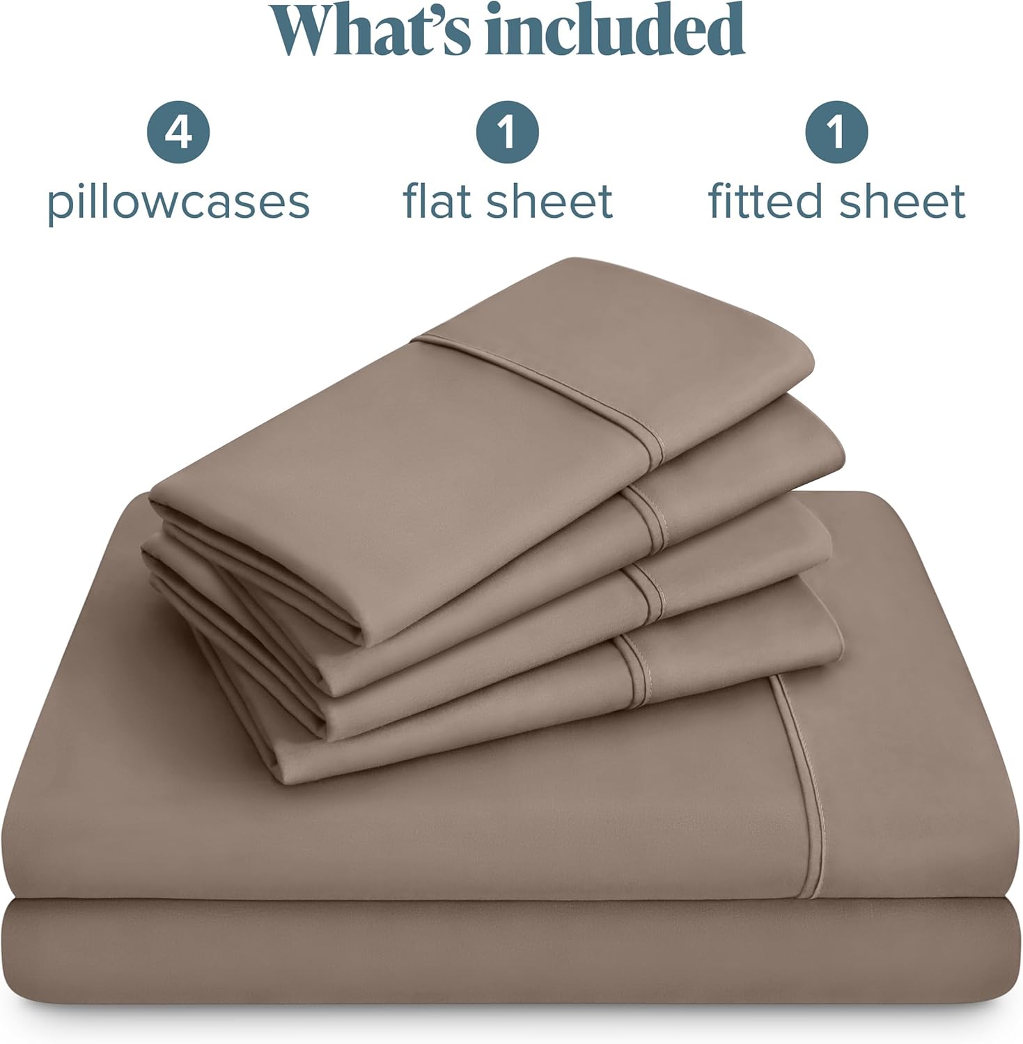 Bare Home Hotel Luxury King Sheet Set, Extra Soft - 6 Piece Set - Deep Pockets - Easy Fit - Cooling & Breathable - Wrinkle, Fade, Stain Resistant - Includes 4 Pillowcases (King, Taupe) - Image 7