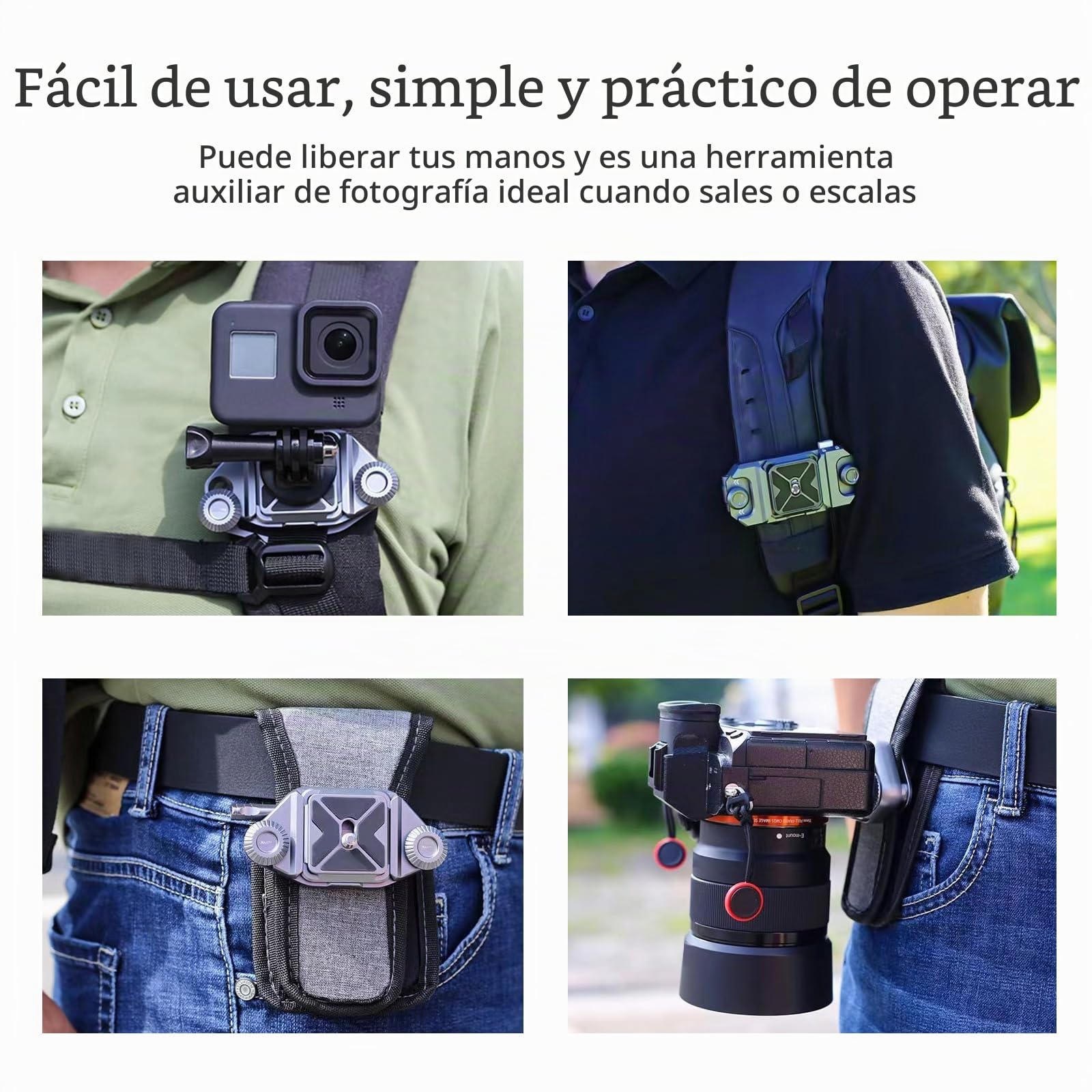 Clip de Cámara para Mochila, Sistema de Liberación Rápida, Soporte en la Correa para el Hombro o Cinturón, Compatible con Hero 12, 11, 10, Insta360 X4, X3 Ace Pro, DSLR, Cámaras de Acción