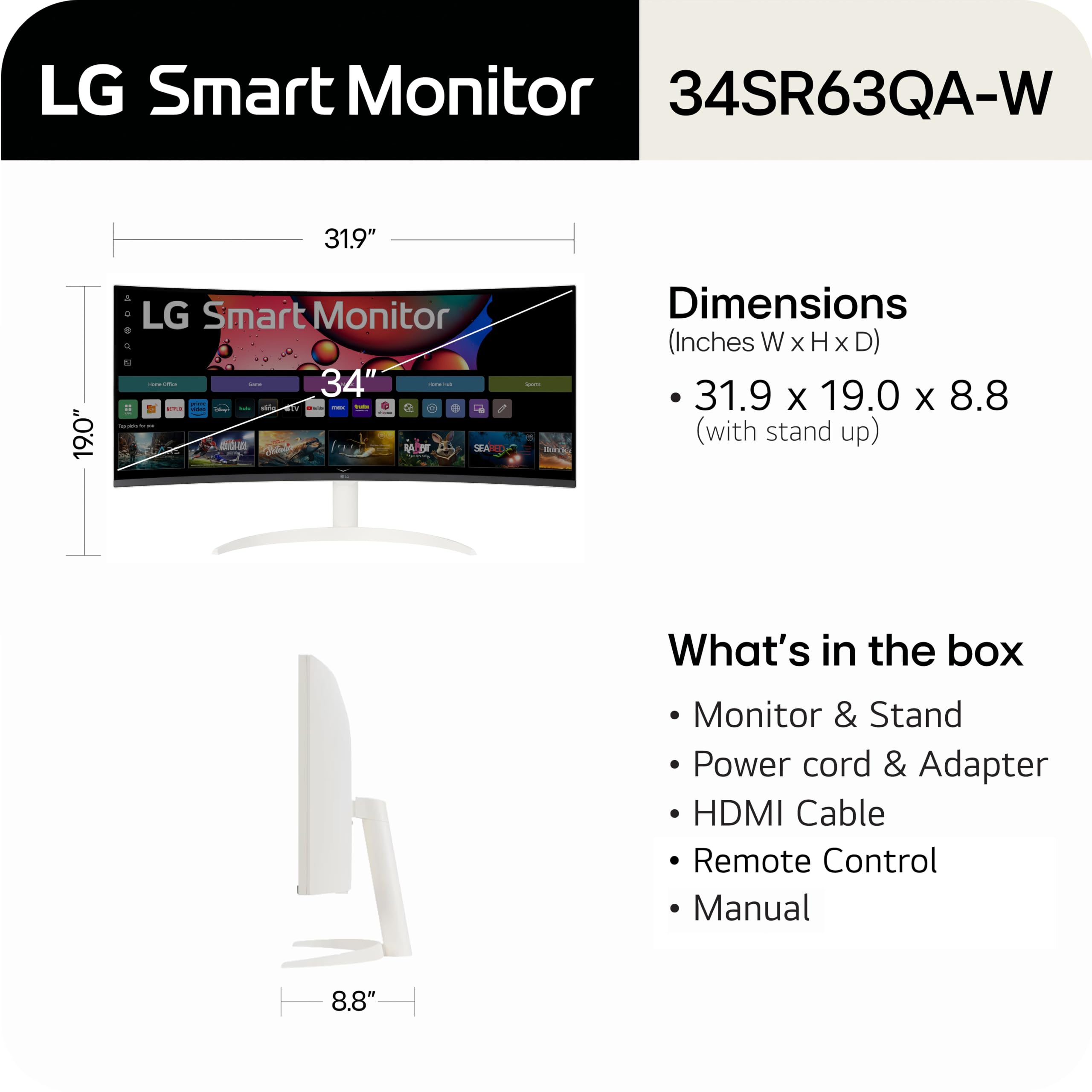 Amazon.com: LG 34SR63QA-W 34 inch Smart Curved Monitor with