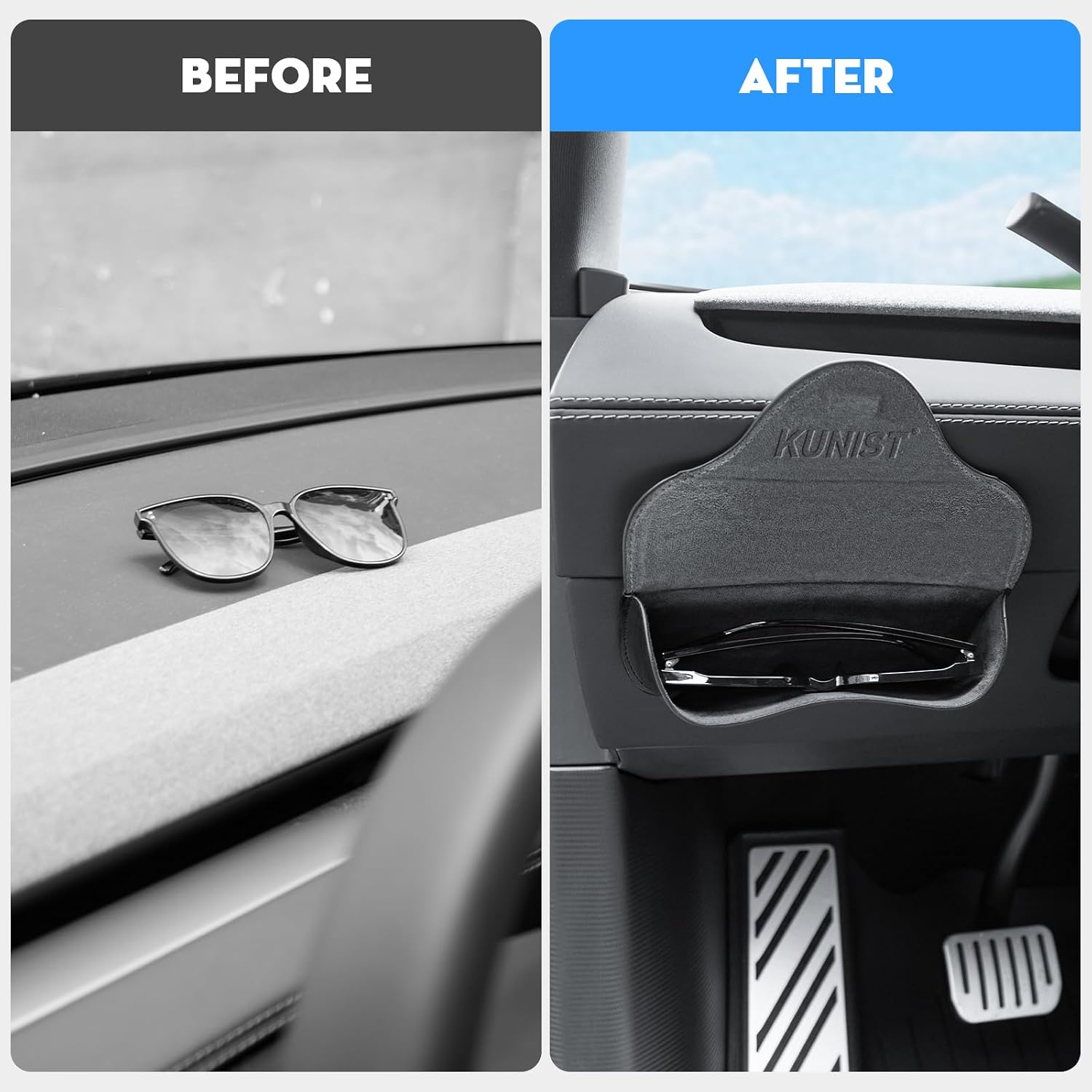 Sunglasses Holder for Tesla Model Y/YL, Model 3 Accessories (Leather)