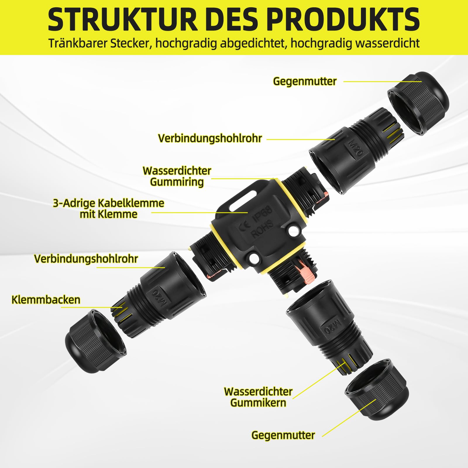 8 Stück Kabelverbinder Wasserdicht 3 Polig, für Ø3-12 mm Kabeldurchmesser, Ip68 Kabelverbinder, Erdkabel Verbinder Wasserdicht, Schnelle Verbindung T-Form Verbindungsmuffe Erdkabel für Außenbereich