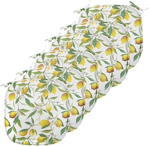 Ambesonne Nature - Juego de 6 cojines de asiento para silla, diseño de plantas amaderadas y limones con flores románticas, fondo fresco cítrico,