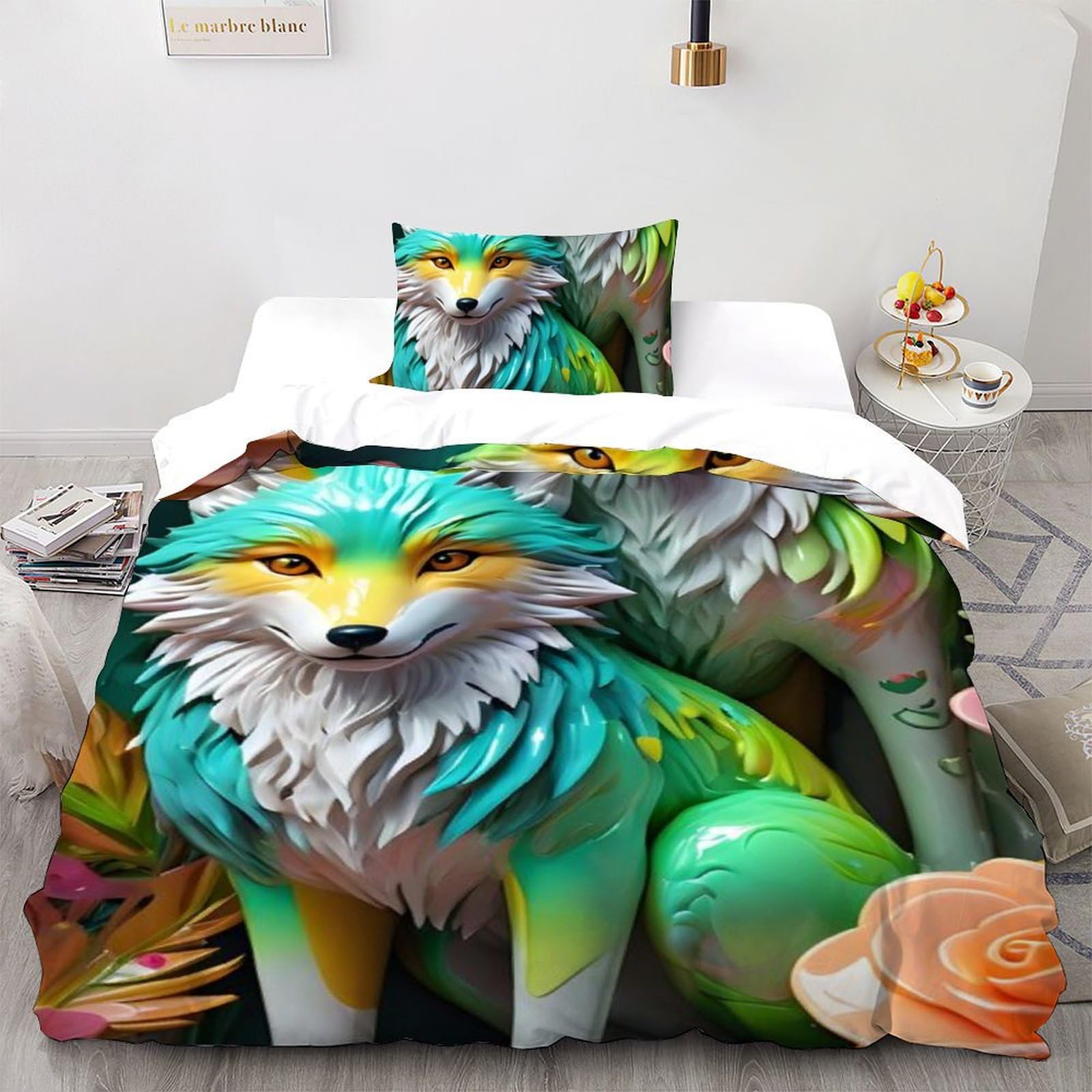 Housse de couette loup imprimé 3D en microfibre, le cadeau idéal pour lit de fille