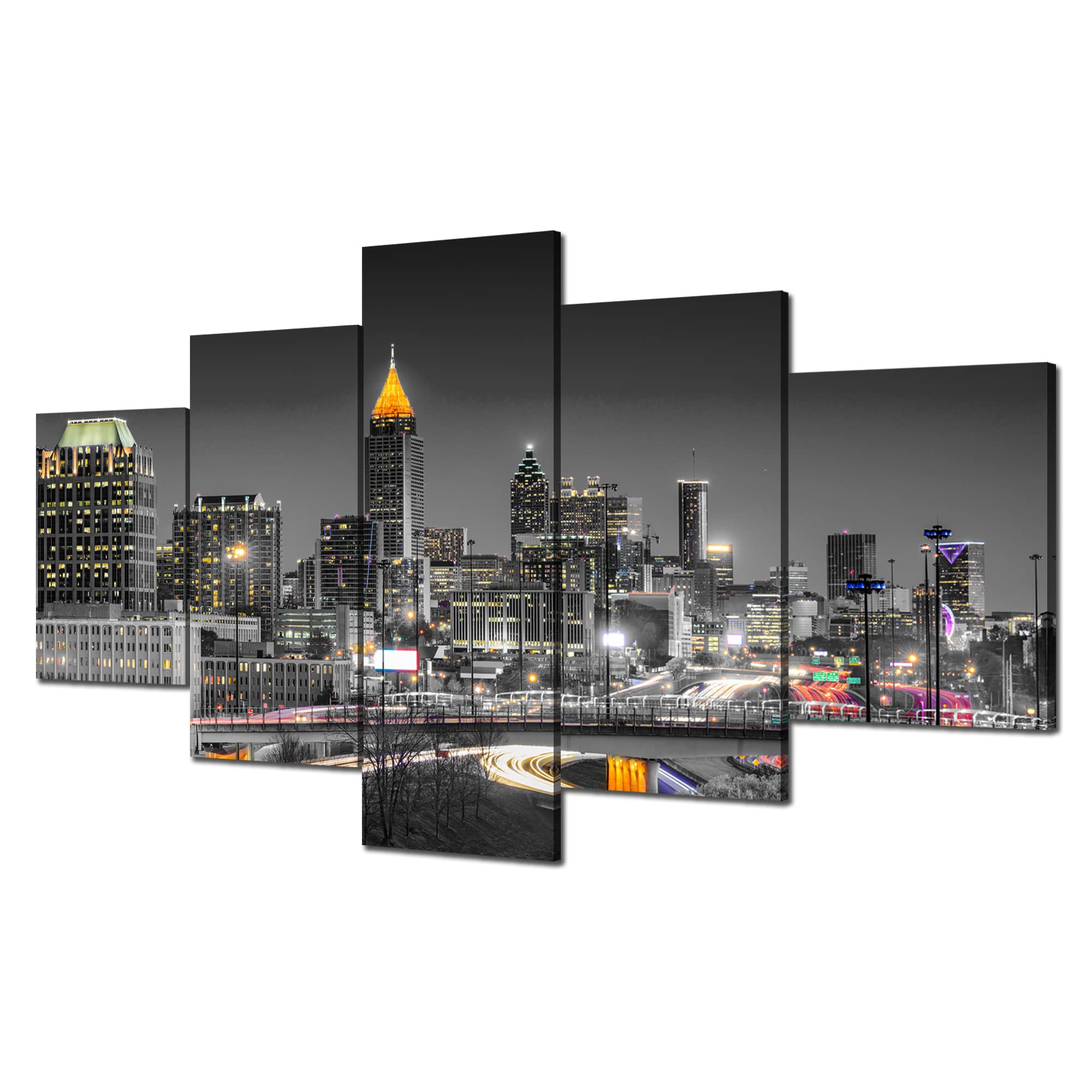 Cawpom Atlanta Georgia Wall Art Black and White Atlanta Picture Wall Decor Atlanta Skyline Canvas Print Atlanta City Night Painting Poster Frame Home