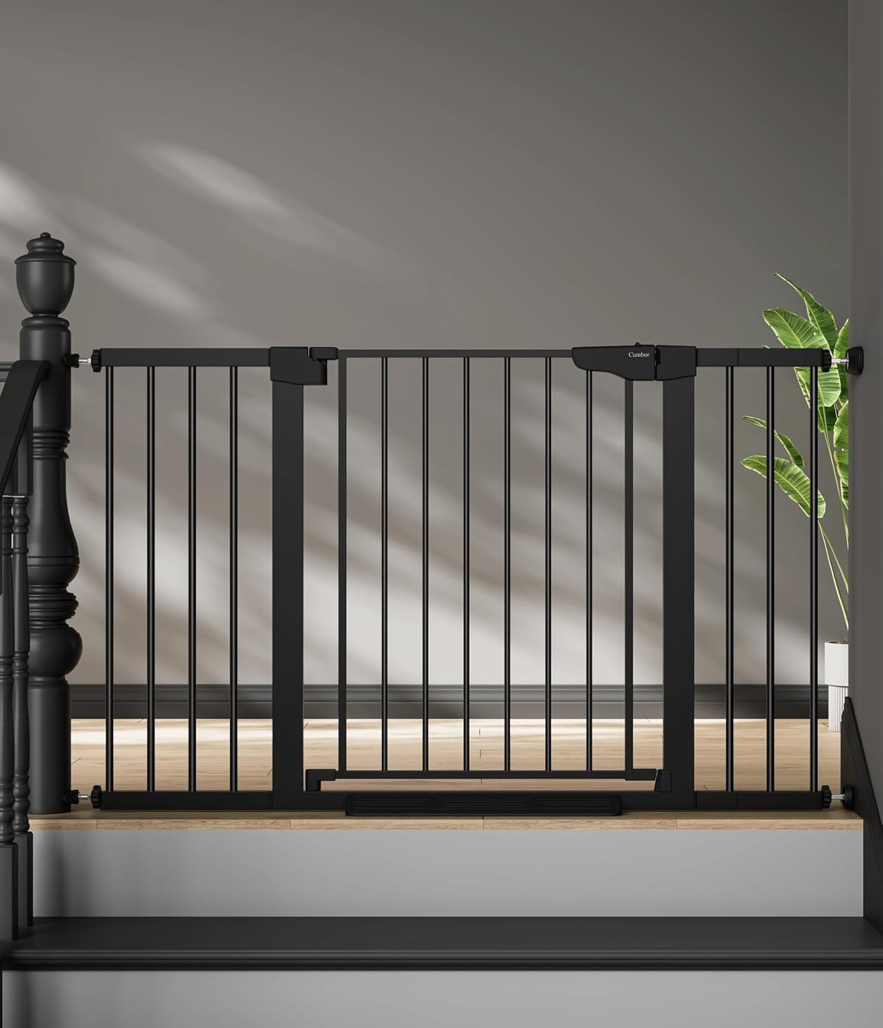 Cumbor 29.7"–51.5" Extra Wide Baby Gate for Stairs, Pressure-Mounted Dog Gates for Doorways & Hallways, Auto-Close Walk-Through, No-Trip Design, Child Proof Safety, Dog/Pet Gate for Indoor Use, Black Black 29.7-51.5"W x 30.5"H